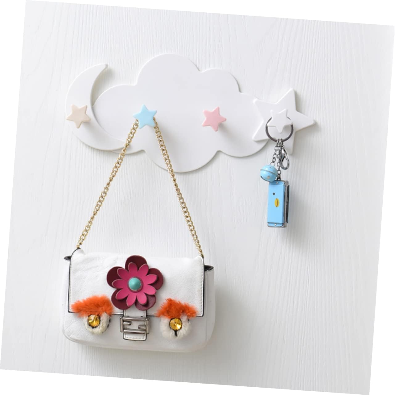 Happyyami 2Pcs Star Moon Cloud Adhesive Wall Hooks
