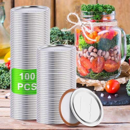 100 Pcs Canning Lids with Food Grade Silicone Seal
