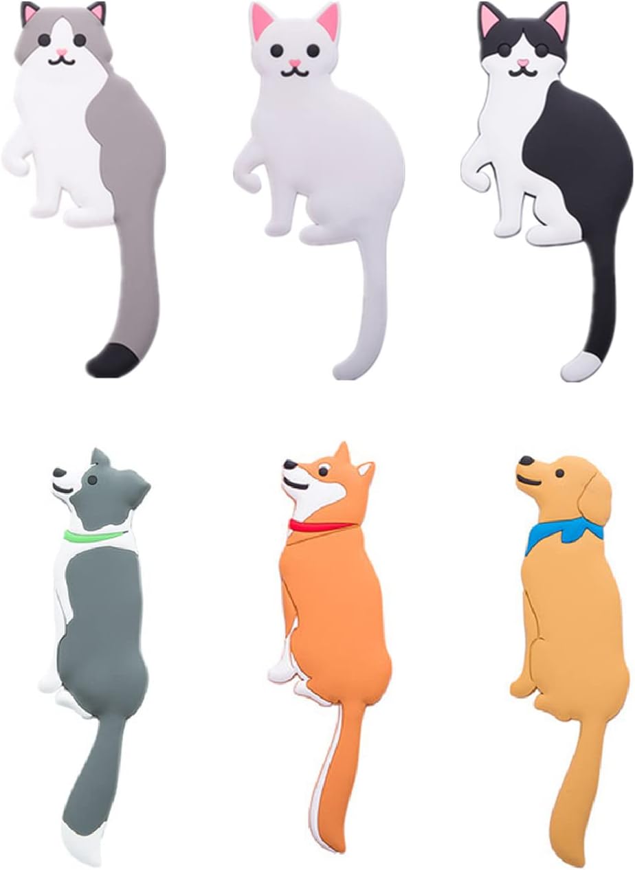 YISTOS Cute Animal Wall Hooks 3Pcs Cat Dog Adhesive White
