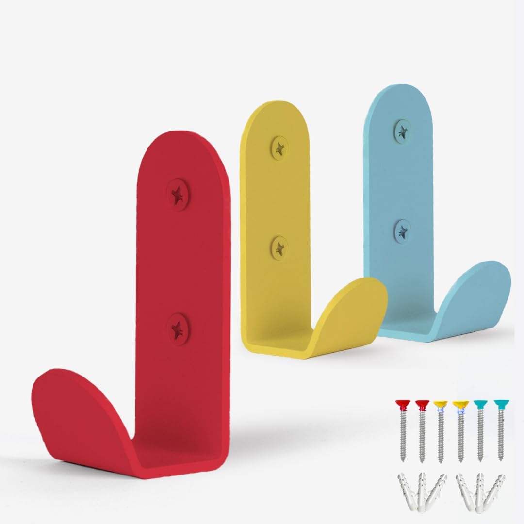 Colourful Heavy-Duty Wall Hooks Set of 3 - Stylish Sturdy