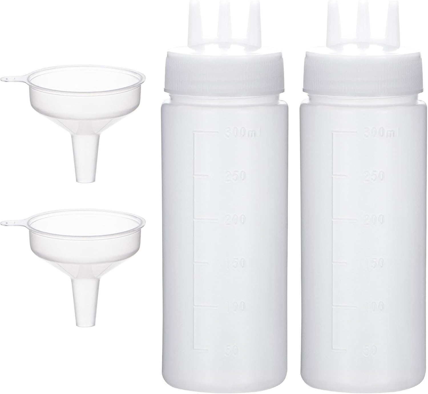 Uceoo 2 Pack Condiment Squeeze Bottles with 3 Hole Nozzles and 2 Funnels