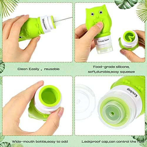 Meanplan 6-Pack Silicone Condiment Squeeze Bottles with Brush and Labels