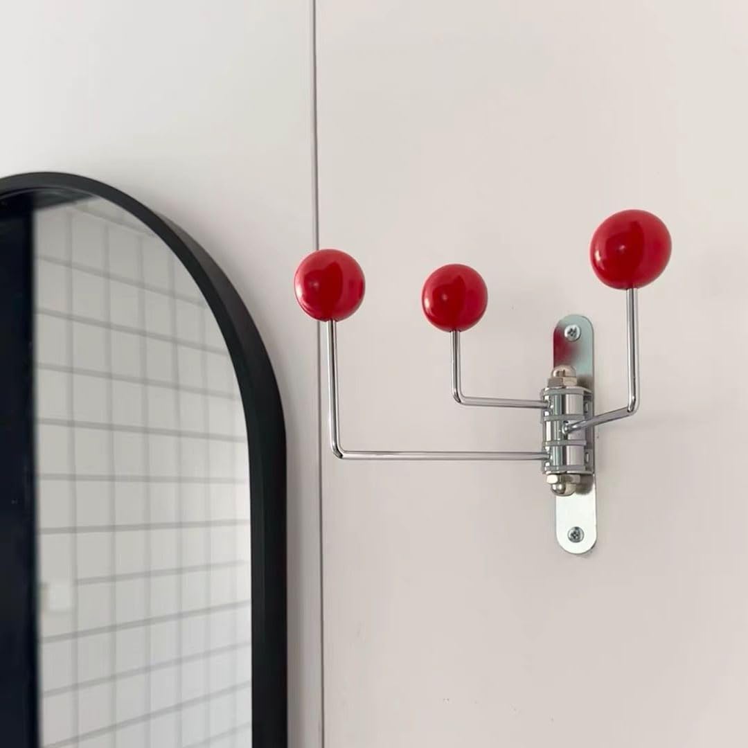 ImyHok Red Wall Hook with Wood Dots and Swivel Design