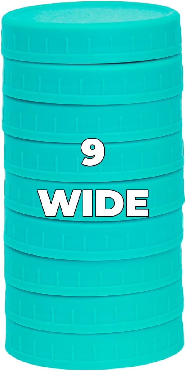 9 Pack Blue-green Wide Mouth Mason Jar Lids with Silicone Rings 1