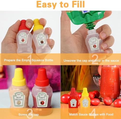 Andibro 4Pcs Mini Ketchup Bottles 23ml Refillable Condiment Containers