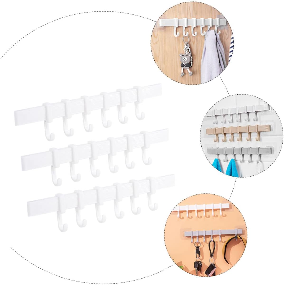 LIFKOME 3Pcs Sticky Hook Rack for Kitchen and Bathroom