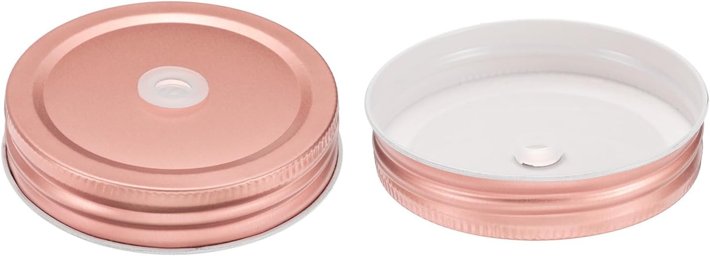 uxcell 13pcs Rose Gold Mason Jar Lids with Straw Hole and Cleaning Brush