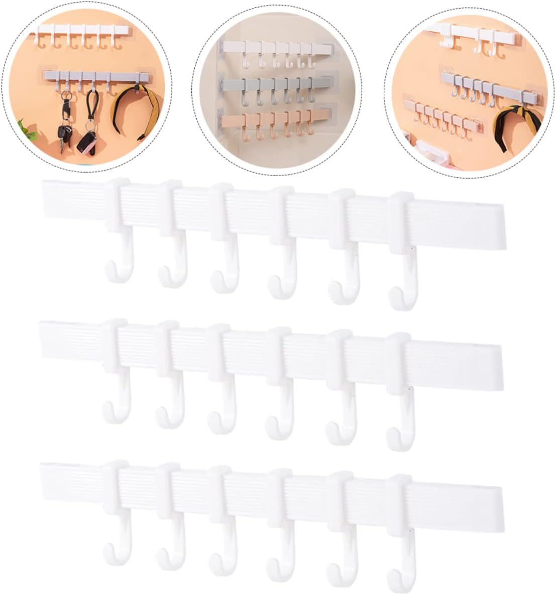 SEWOART 3pcs Bathroom Self Adhesive Hook Rack Black 6 Hooks 1
