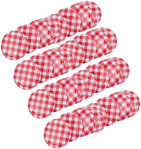HOMSFOU 40pcs Mason Jar Lids with Checkered Design