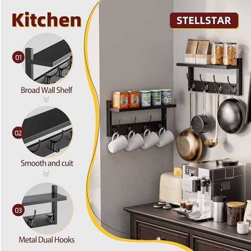 Stellstar Bamboo Coat Rack with 8 Hooks 2-Pack Black