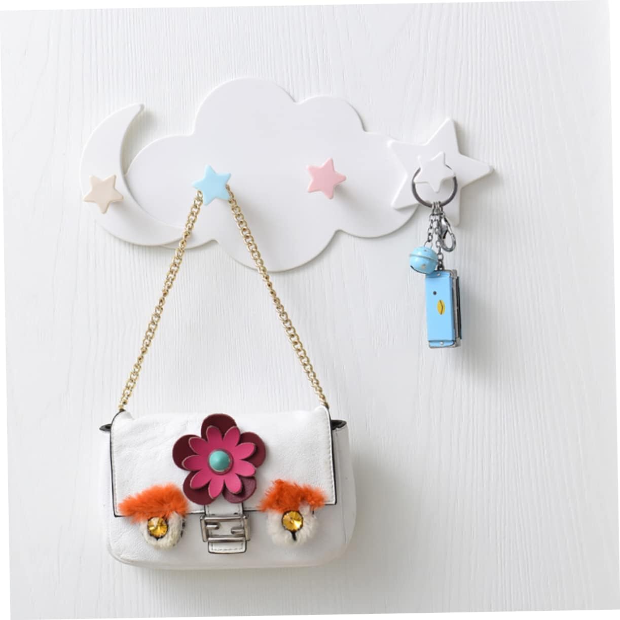 HOOTNEE 2pcs Moon Star Wall Hooks for Clothes and Key Holders