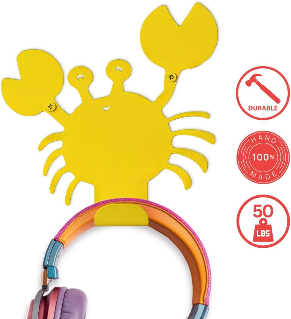 Cute Crab Wall Hook Yellow Heavy-Duty Metal