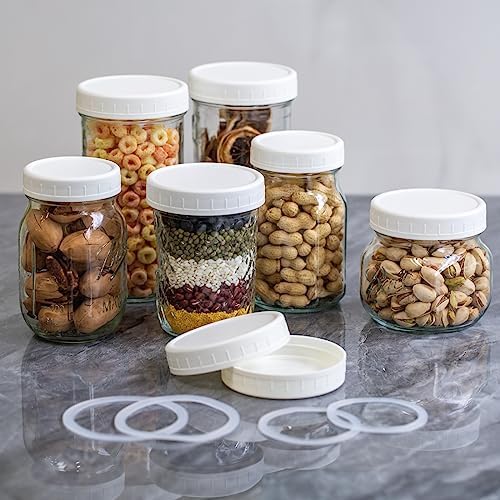 36 Pack White Plastic Mason Jar Lids with Silicone Rings 1