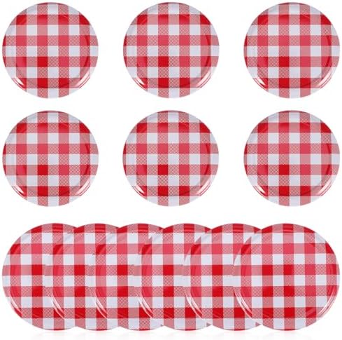 Luxshiny Red Gingham Jam Jar Lid 12pcs Decorative Canning Caps