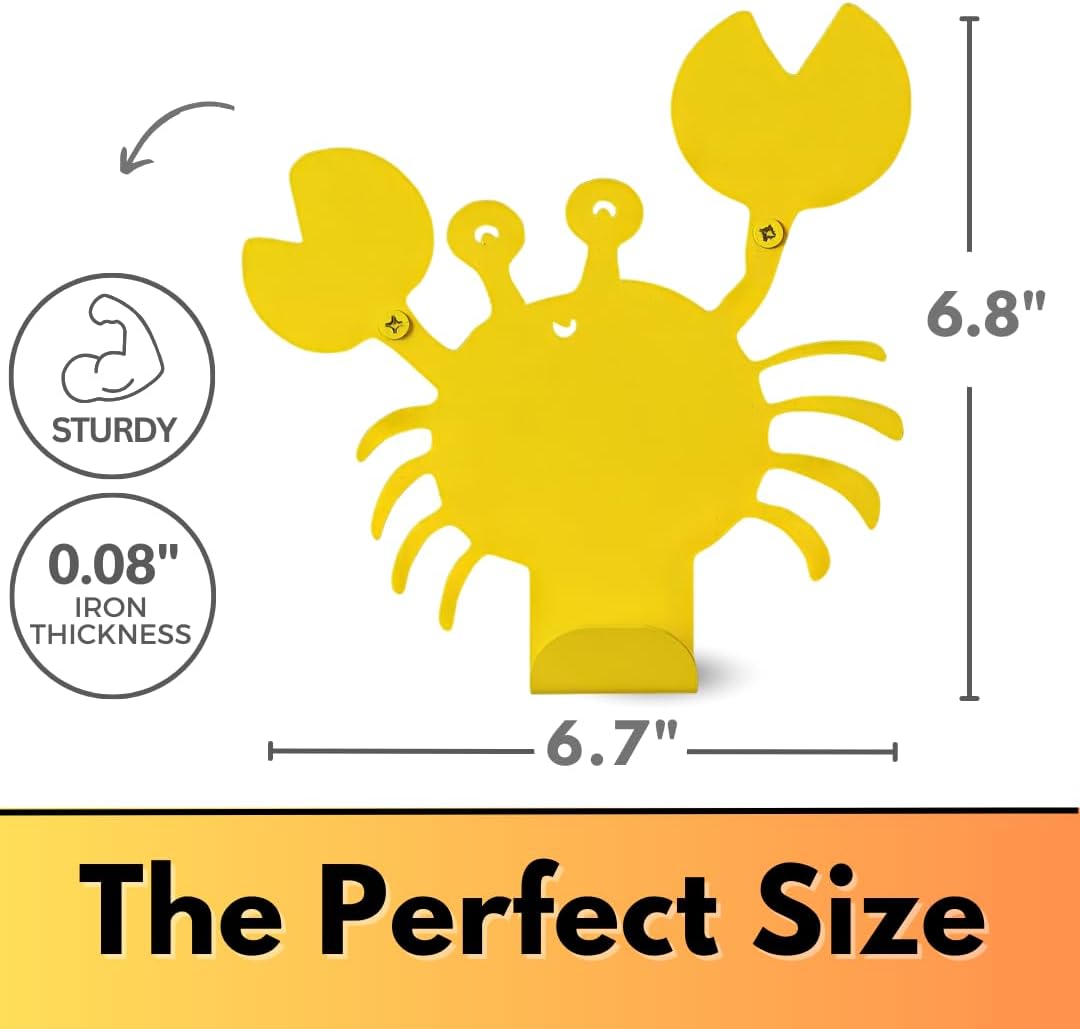 Cute Crab Wall Hook Yellow Heavy-Duty Metal
