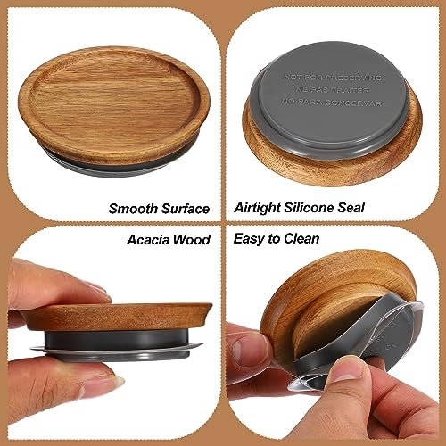 PATIKIL 12 PCS Regular Mouth Wooden Mason Jar Lids with Silicone Seal