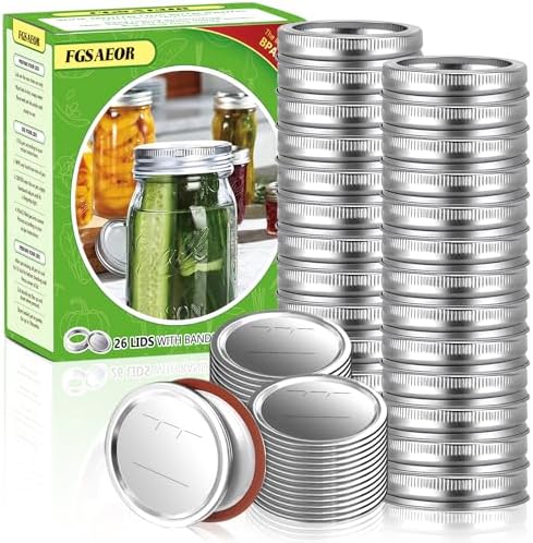 FGSAEOR 52Pcs Wide Mouth Canning Lids Bands Set