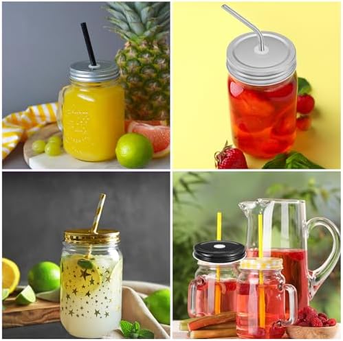 Uxcell 13pcs Stainless Steel Mason Jar Lids with Straw Hole 1