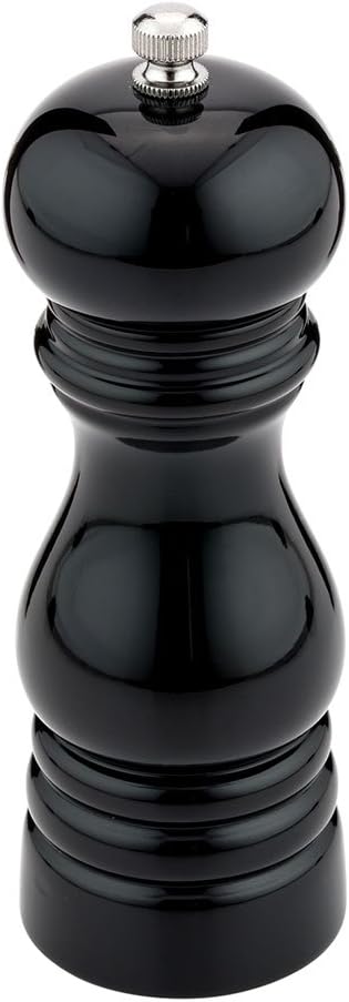 Restaurantware 6-IN Classic French Pepper Mill - Adjustable Grind High Gloss Black Rubberwood