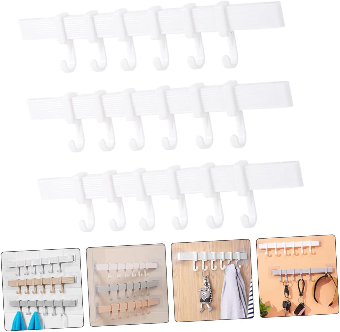 SEWOART 3pcs Bathroom Self Adhesive Hook Rack Black 6 Hooks 1