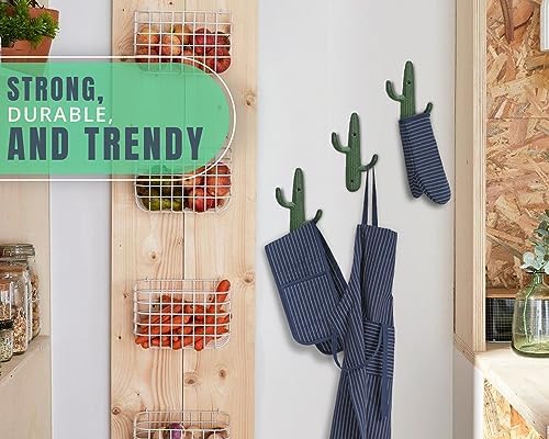 Comfify Rustic Green Cactus Cast Iron Hook Set of 3