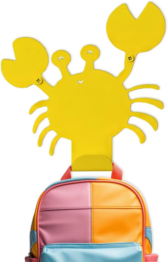 Cute Crab Wall Hook Yellow Heavy-Duty Metal