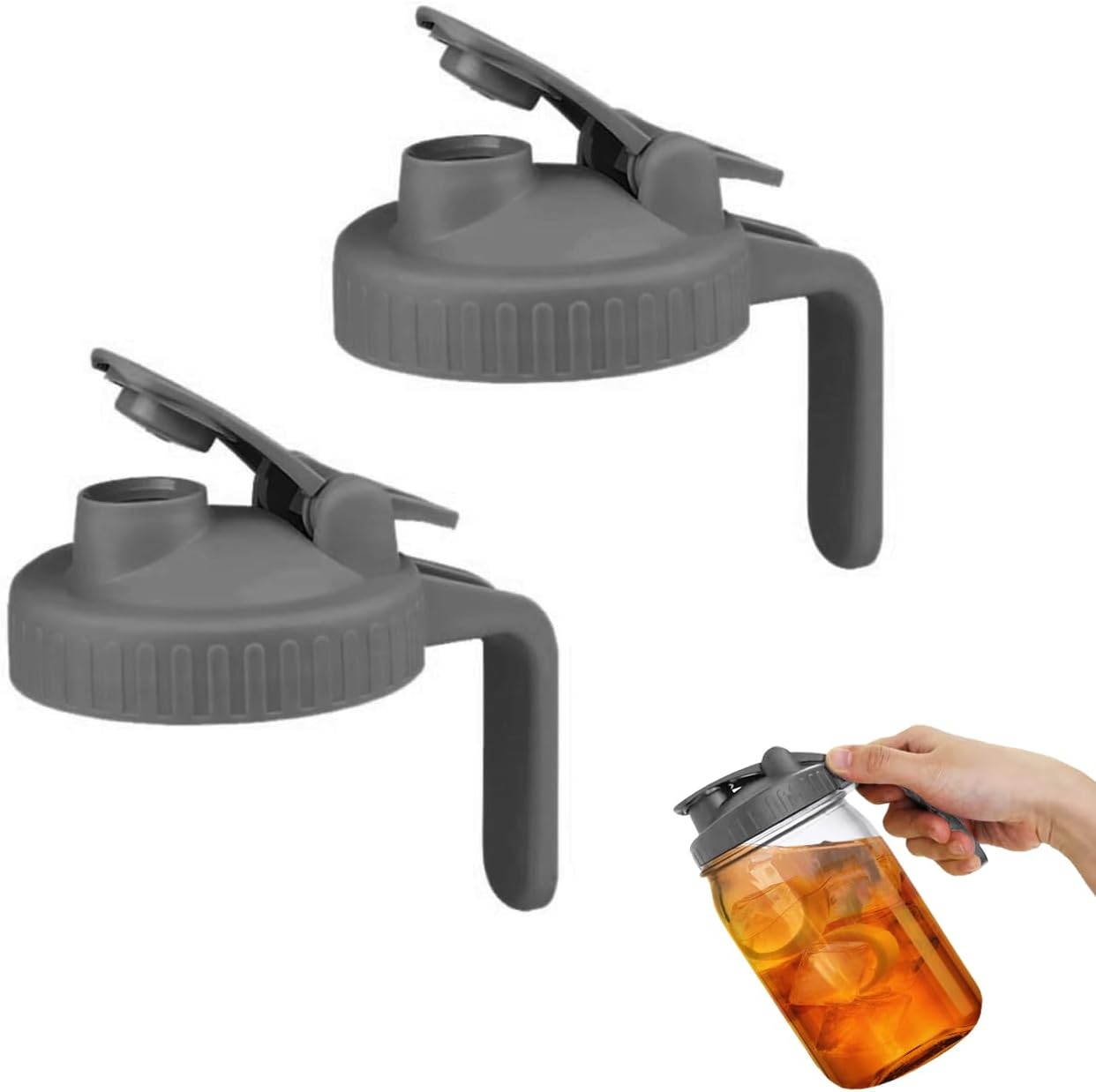 VIGOR PATH 2 Pack Wide Mouth Flip Cap Mason Jar Lids Gray