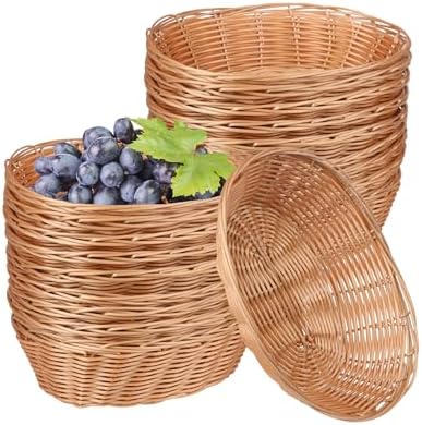 GNIEMCKIN 28 Pack Oval Plastic Wicker Bread Baskets