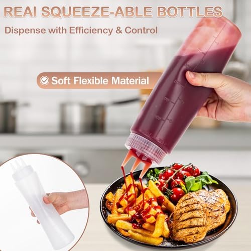 Deesoo 3-Hole Condiment Squeeze Bottles 2pcs 700ml Food Grade