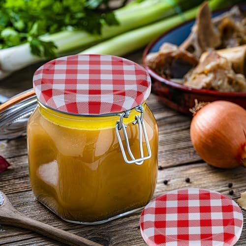 Luxshiny Red Gingham Jam Jar Lid 12pcs Decorative Canning Caps