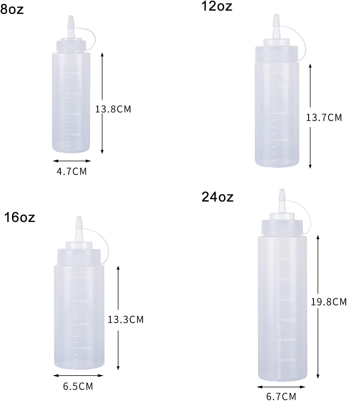SKYPRO 4-Pack White Plastic Squeeze Bottles Set