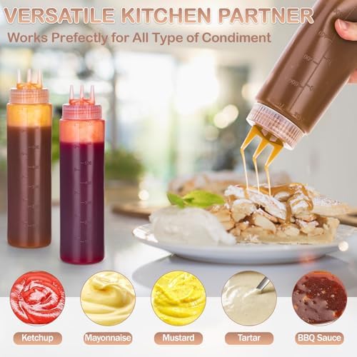 Deesoo 3-Hole Condiment Squeeze Bottles 2pcs 700ml Food Grade