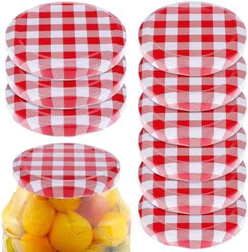 Luxshiny Red Gingham Jam Jar Lid 12pcs Decorative Canning Caps