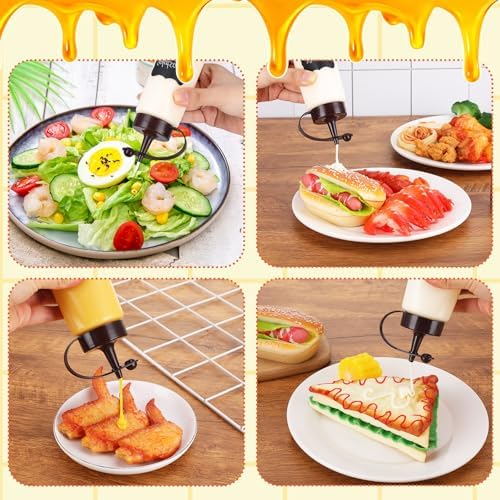 6 Pack 8 oz Condiment Squeeze Bottles with Black Caps and Funnel