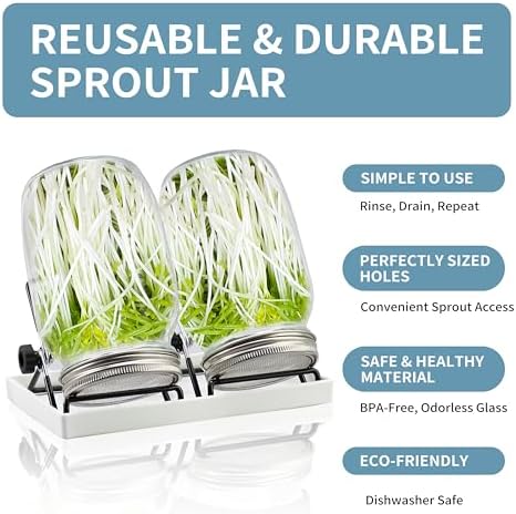 EKPYUB Upgrade Sprouting Jar Kit 2Pcs with Lids and Stand