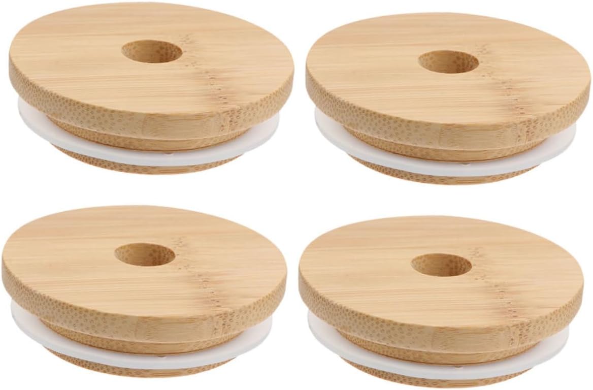 4pcs Mason Jar Lids with Straw Hole Reusable