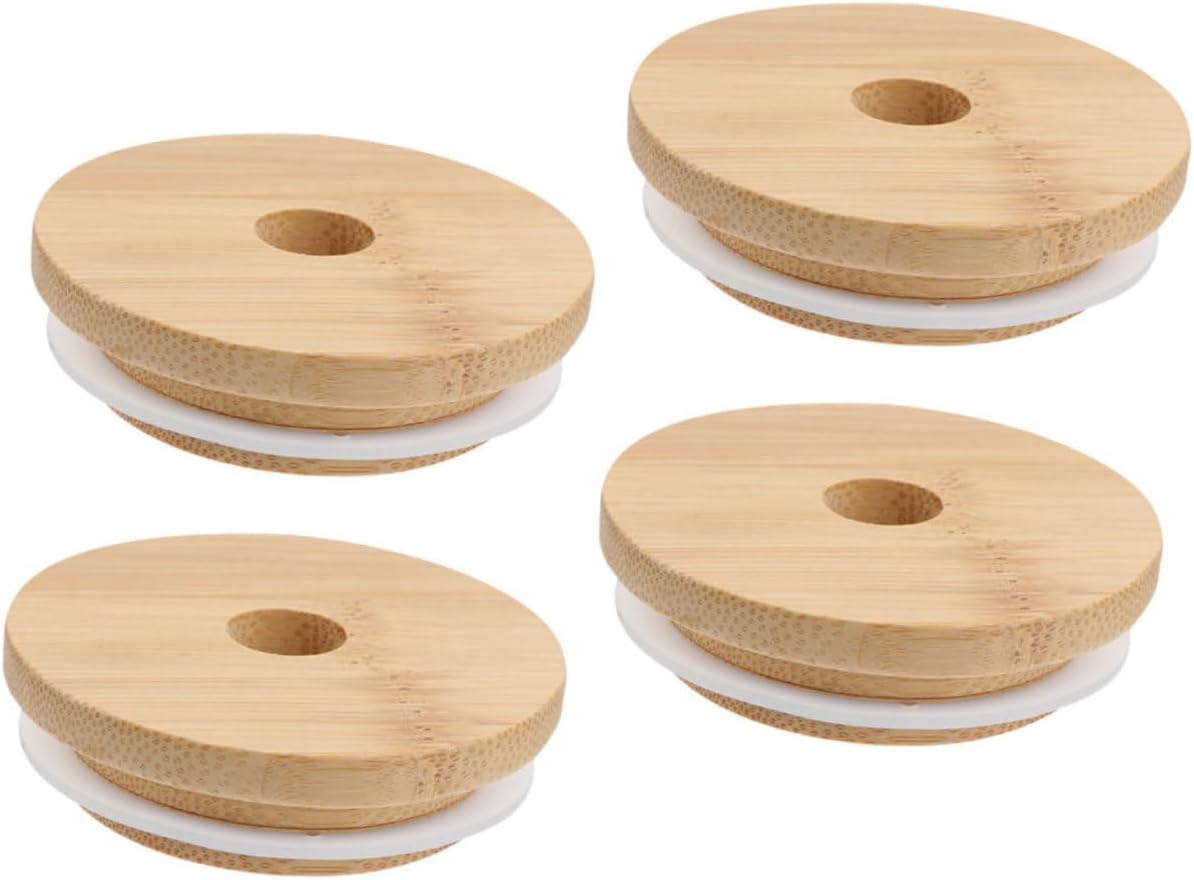 STOBAZA 4pcs Mason Jar Lids with Straw Holes Airtight Leak-Proof