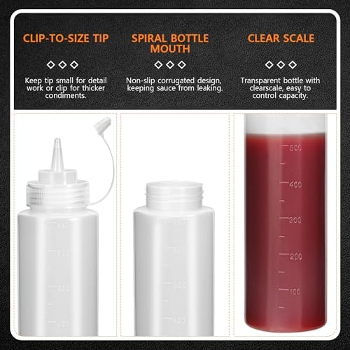 OAMCEG 3 Pack 24 Oz Ketchup Squeeze Bottles with BPA Free Discrete Measurements
