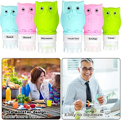 Meanplan 6-Pack Silicone Condiment Squeeze Bottles with Brush and Labels