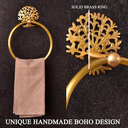 IndianShelf Premium Tree Design Brass Towel Ring 1