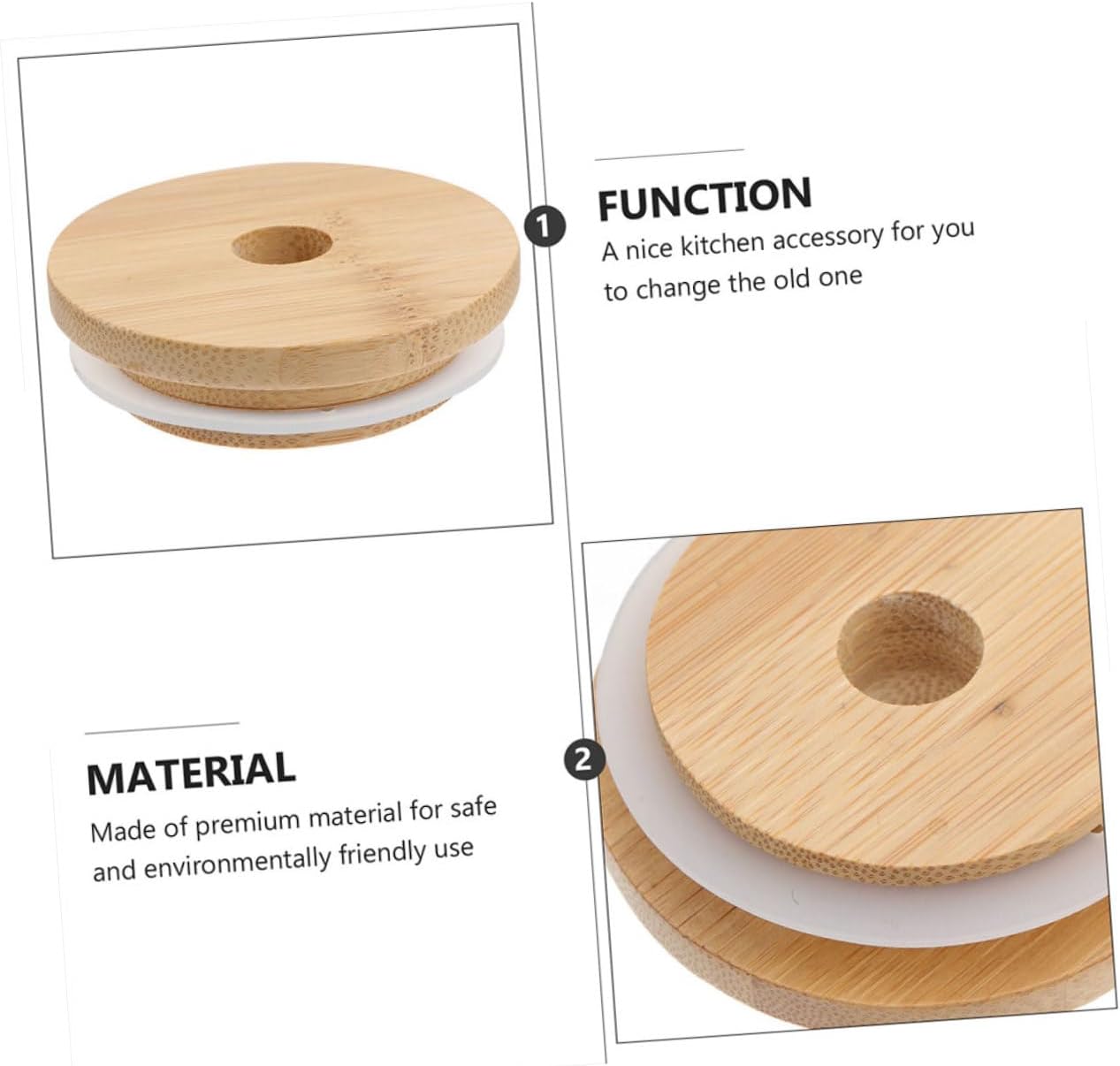 MAGICLULU 4PCs Wood Mason Jar Lids with Straw Hole