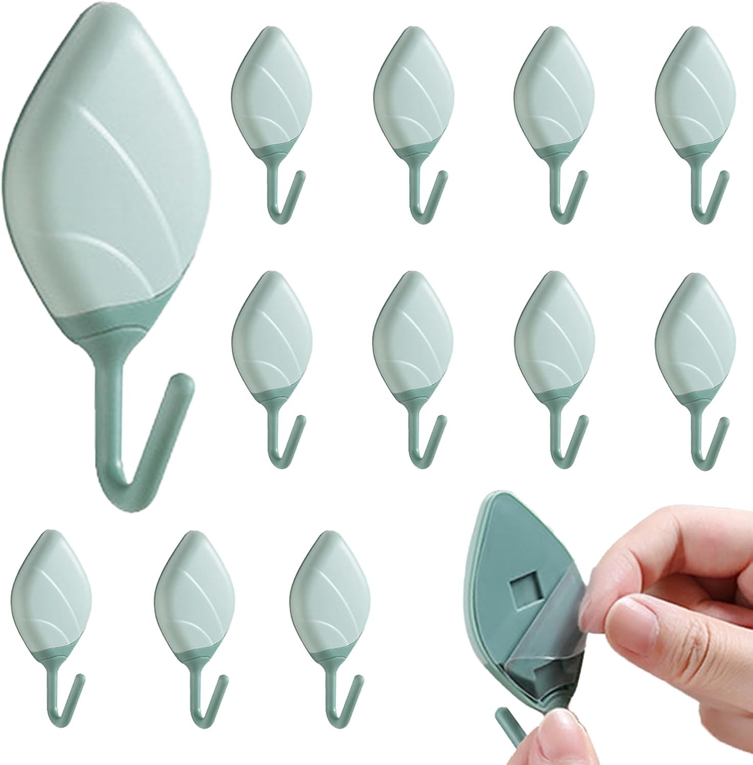 DueHoppee Decorative Leaf Wall Hooks 12 Pack Green