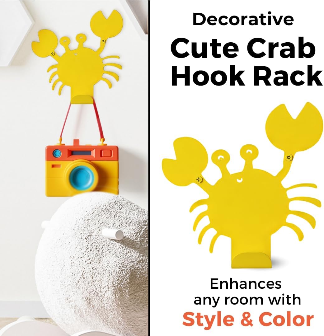 Cute Crab Wall Hook Yellow Heavy-Duty Metal