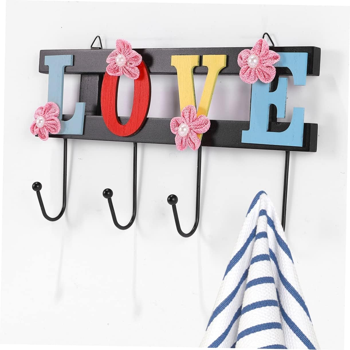 4 Hook Wall Towel Rack with Decorative Design