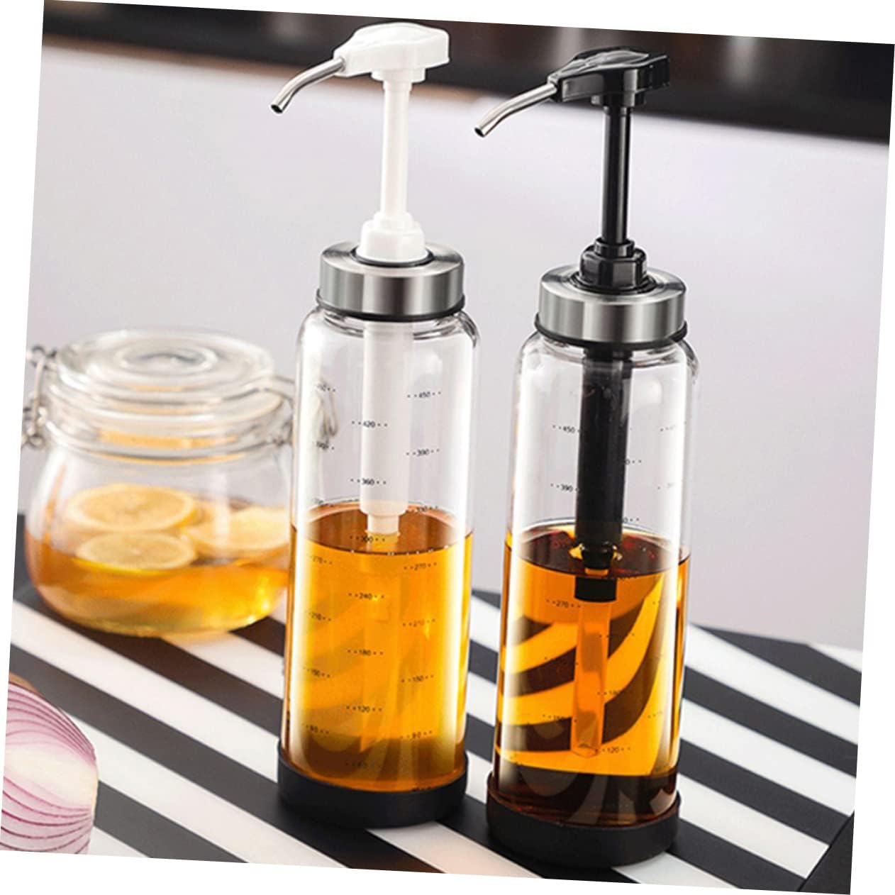 Luxshiny Metal Glass Honey Dispenser Jar