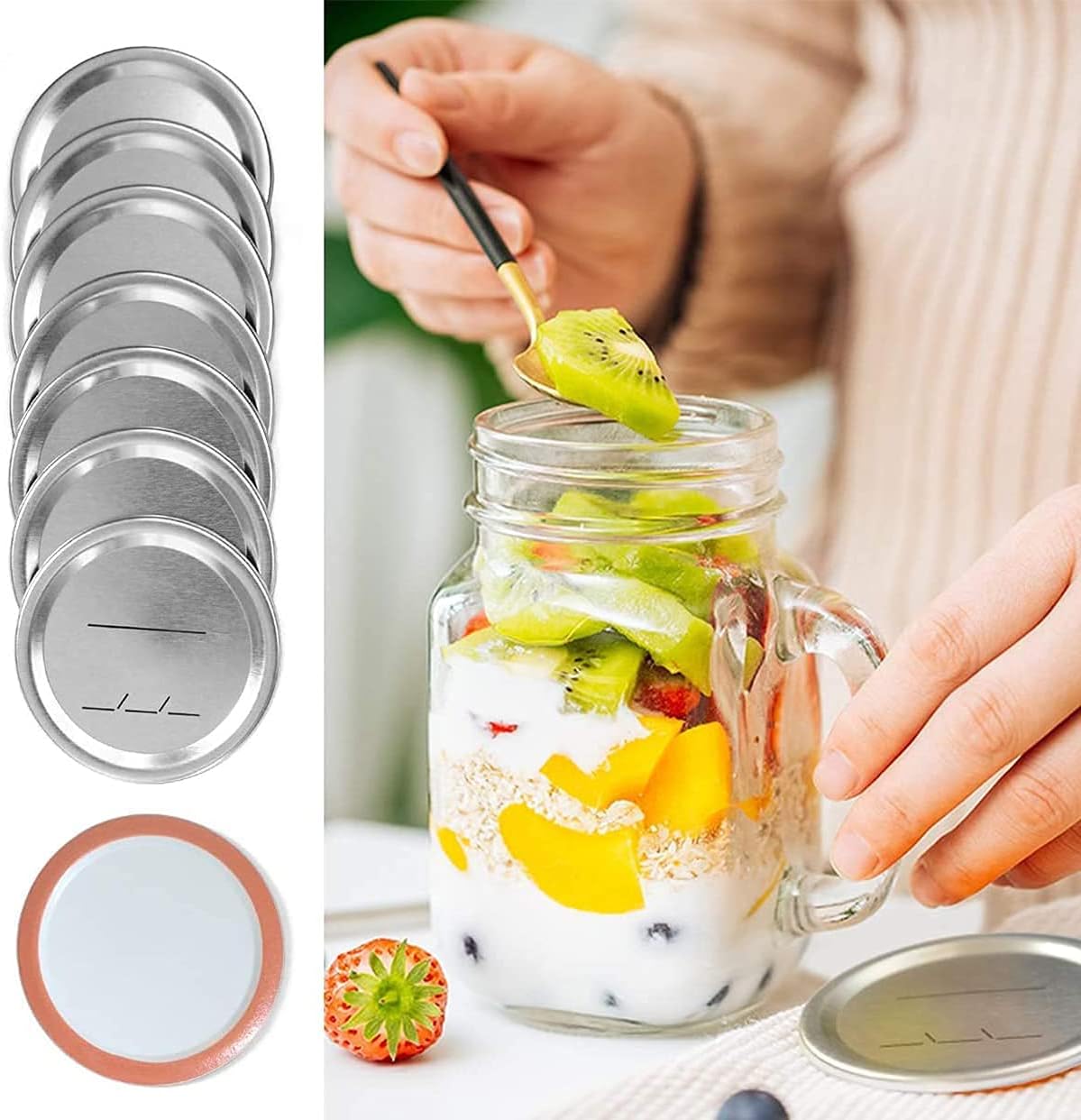 FGSAEOR 52Pcs Wide Mouth Canning Lids Bands Set
