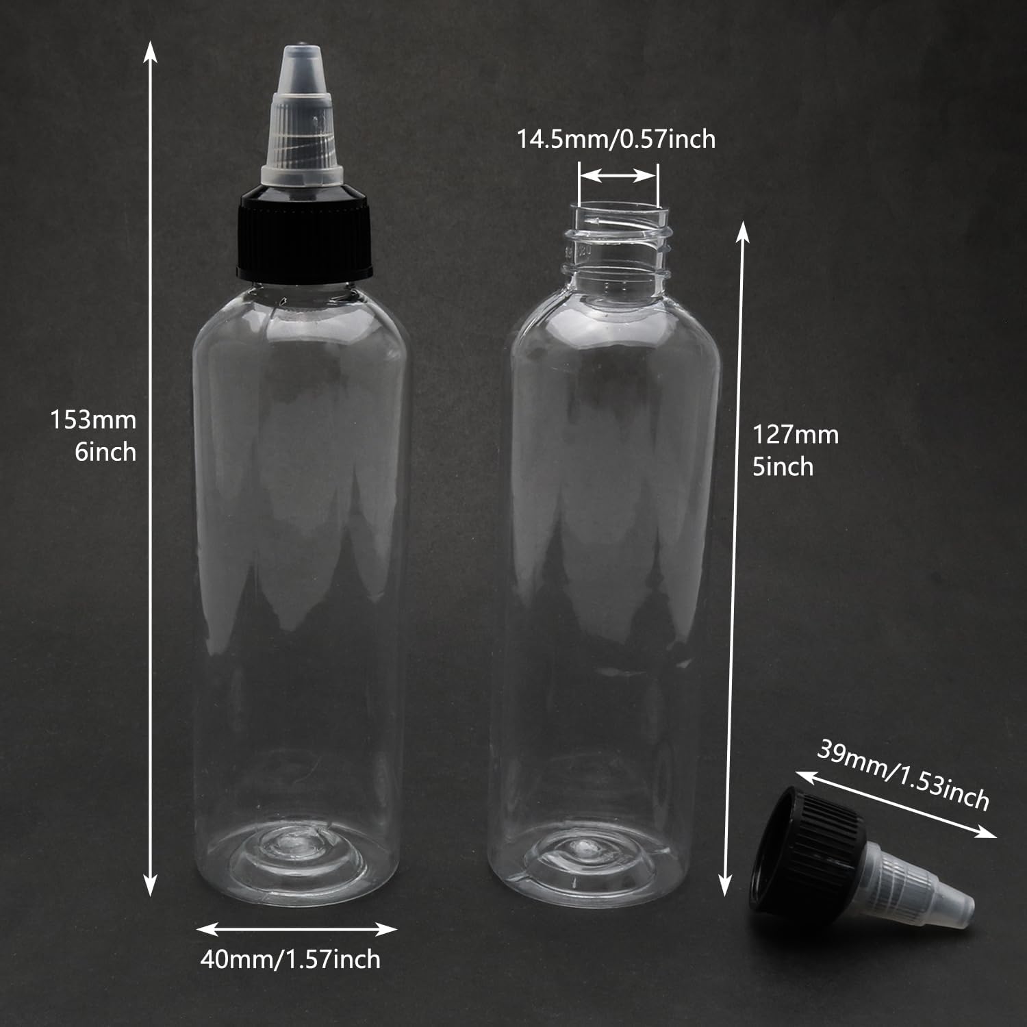 LUORNG 5pcs Condiment Squeeze Bottles 4 oz Empty Plastic Twist Top Dispensing Set