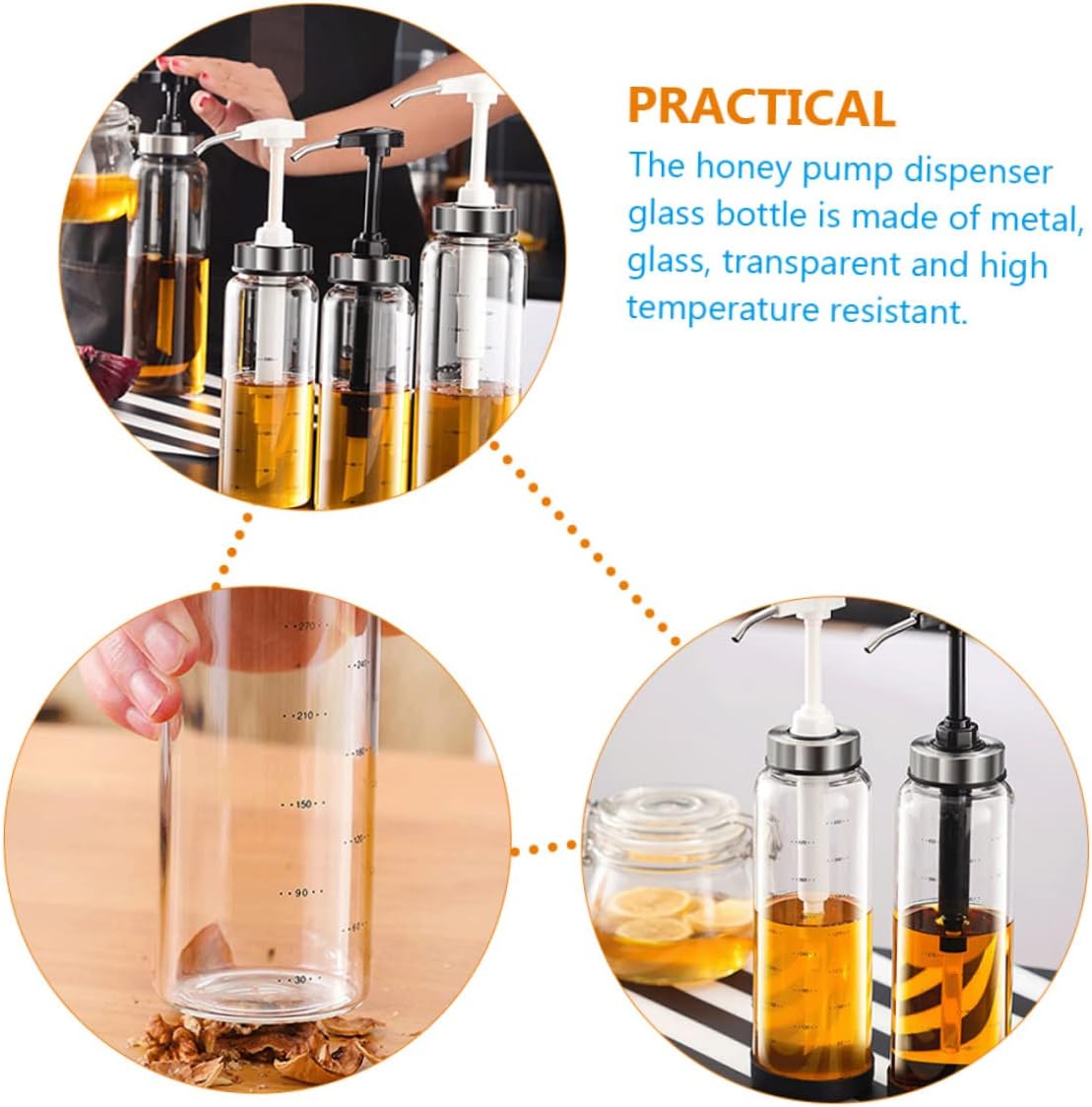Metallic Honey Jar Press Dispenser 500ml Black Glass