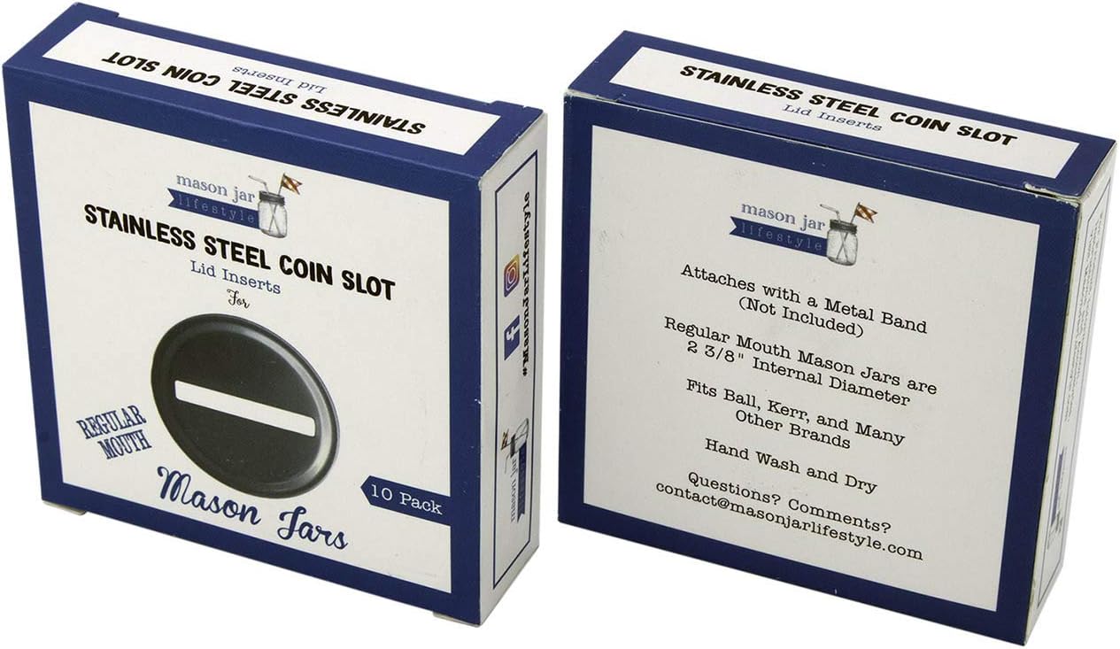 Stainless Steel Coin Slot Bank Lid Inserts 10 Pack Regular Mouth
