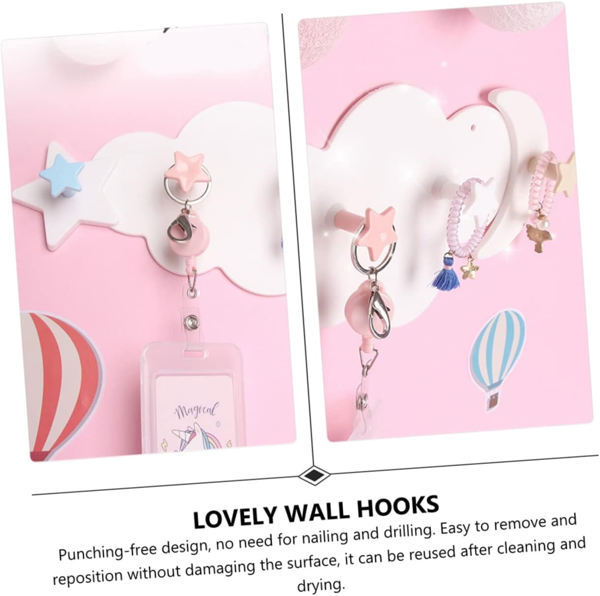 2Pcs Adhesive Moon Star Hooks for Kids Room Decor